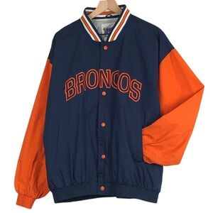 Official Fan Sportswear Denver Broncos Varsity Bomber Jacket Navy Orange Mens L